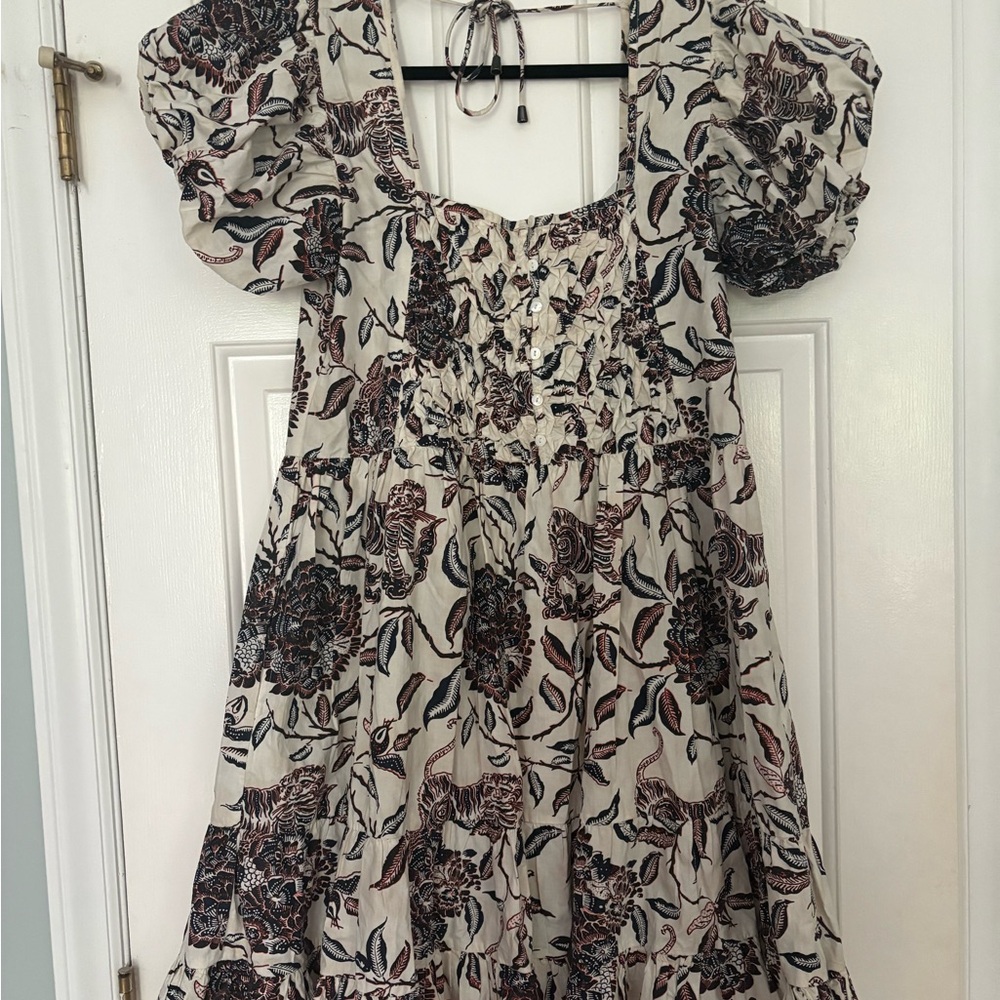 Brown, Black and White Puff Sleeve Scoop Neck Sundress